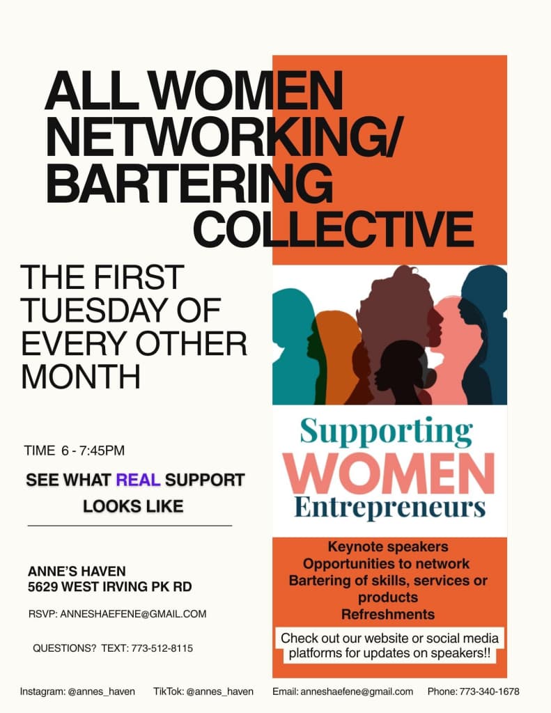 Flyer for All Women Networking/Bartering Collective at Anne's Haven for women entrepreneurs